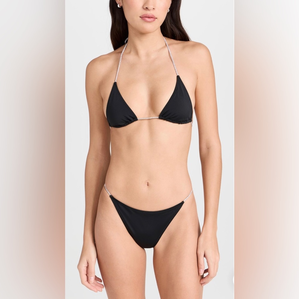 Solid & Striped The Morgan Bikini Black With Rhinestone Straps